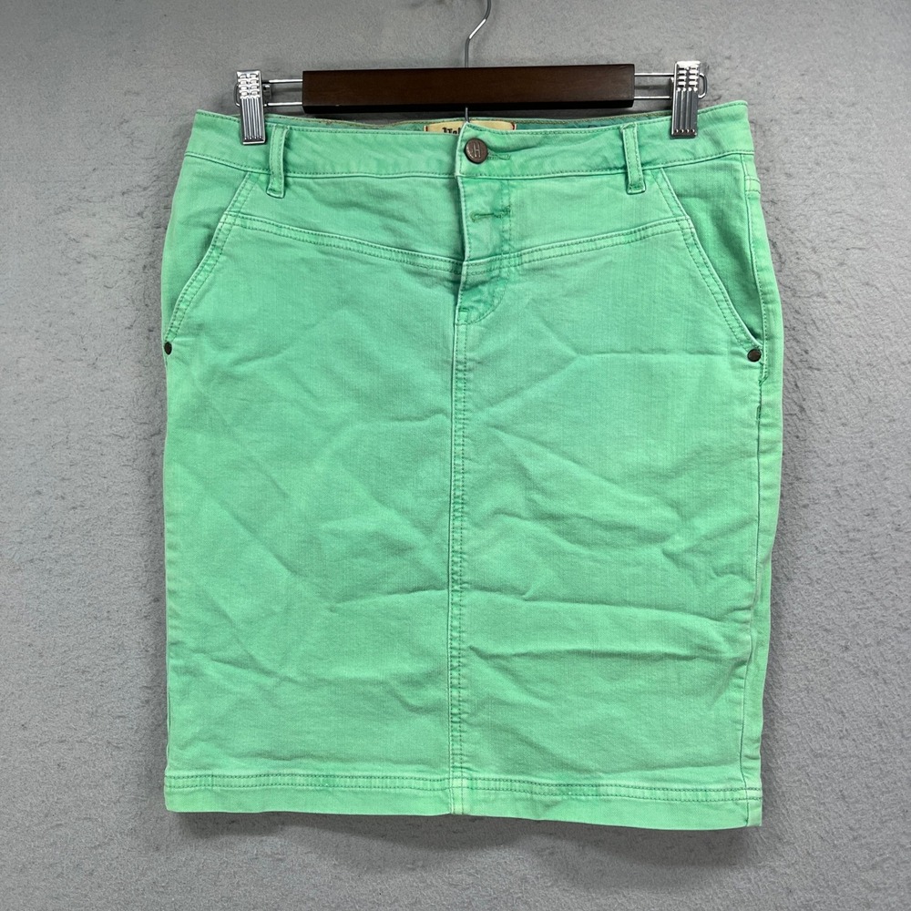 Holding Horses Denim Skirt Womens 27 Green Mini Jean Pockets Stretch Boho Preppy